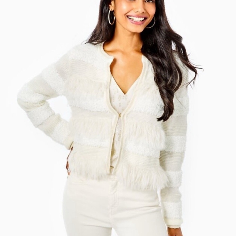 Lilly Pulitzer Pelham Cardigan with stripe faux fur detail